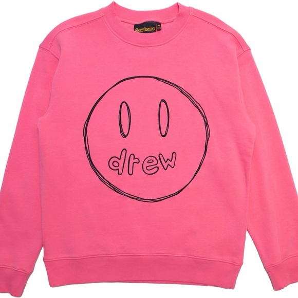 Drew House Smiley Face Oversized  Pink Heavy Weight Cotton Sweatshirt Sz L - Picture 1 of 5